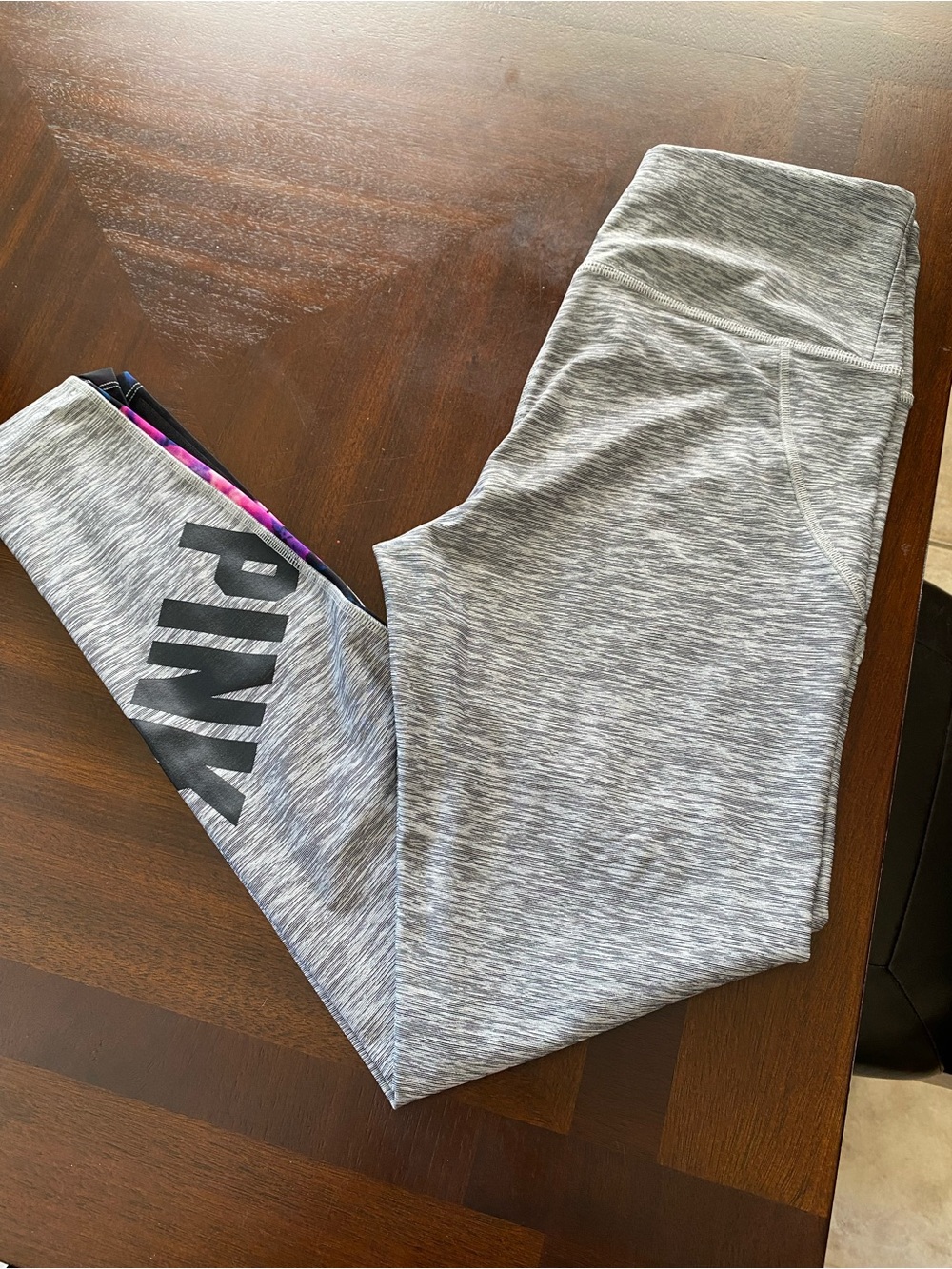 PINK Victoria's Secret Gray Heather Logo Leggings with Pink Accent